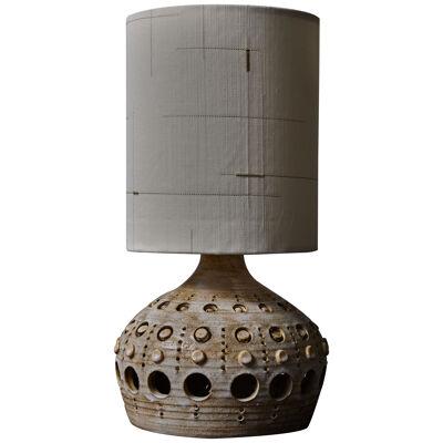 Ceramic Table Lamp with Dedar Fabric Shade by Georges Pelletier 1960s