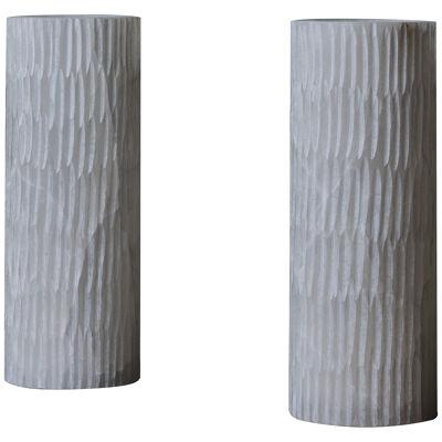 Pair of Cylindrical Alabaster Table Lamps
