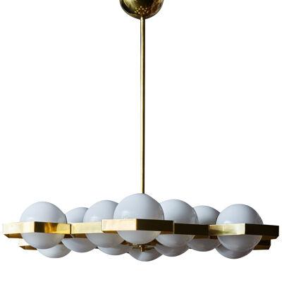 Honeycomb Brass and Glass Chandelier