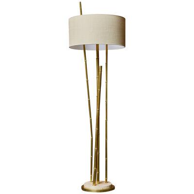 Brass and Travertine Bamboo Style Floor Lamp, 1980s