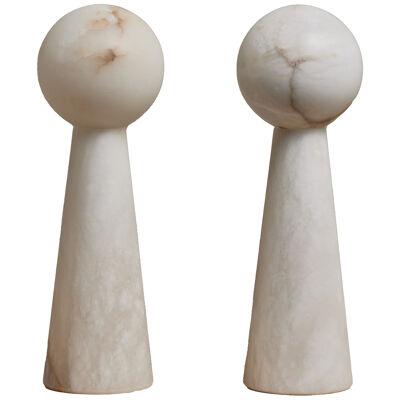 Pair of Small Alabaster Conical Table Lamps with Globes