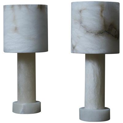 Pair of Alabaster Monolithic Table Lamps
