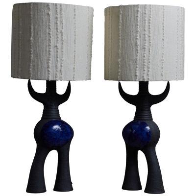 Pair of Stunning Ceramic Table Lamps by Dominique Pouchain