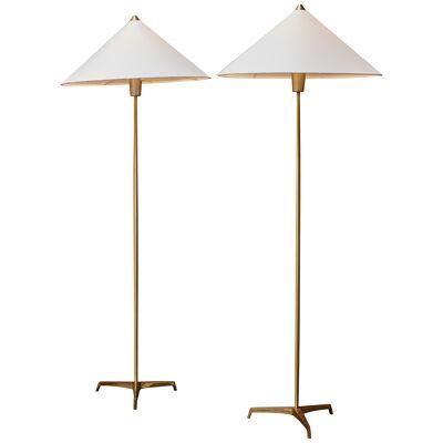 Pair of Scandinavian Floor Lamps with Cone Shades, 1950s