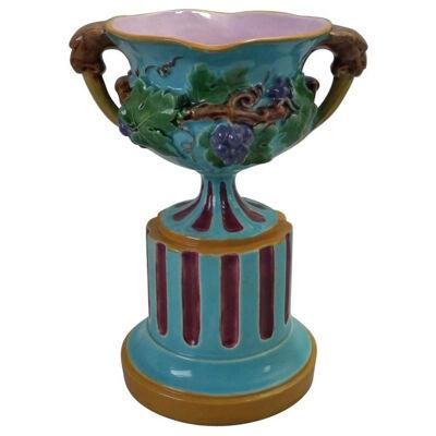 Minton Majolica Two Handled Vase on Pedestal