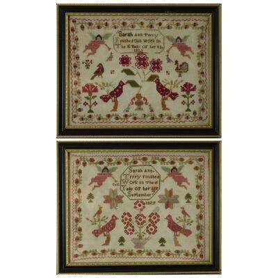 Pair Antique Samplers, 1825 and 1829, by Sarah Ann Terry