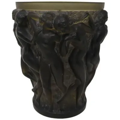 Rene Lalique Topaz Glass Bacchantes Vase