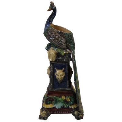 Wilhelm Schiller & Sons Majolica Peacock Vase