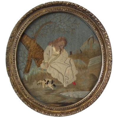Embroidery Picture of a Girl with Her Dog