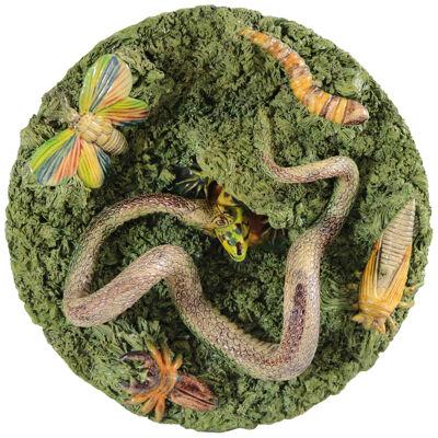 Cunha Palissy Majolica Plate with Snake & Lizard