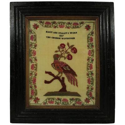 Antique Sampler, 1837, Woodcock by Mary Staley