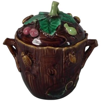 George Jones Majolica Insect Pot and Cover