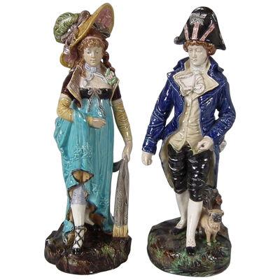 Pair of German Majolica Lady And Gent Figures