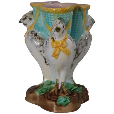 English Majolica Bird Triple Throated Vase