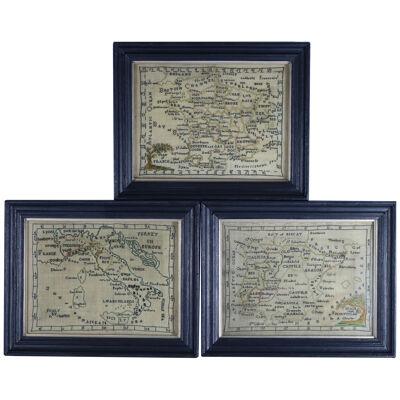 Rare Set of 3 Map Samplers by A Charles. Italy, Spain & France