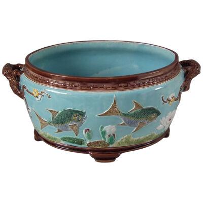 Holdcroft Oval Majolica Fish and Lilies Jardinière