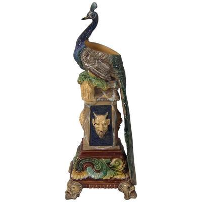Wilhelm Schiller & Sons Majolica Peacock Vase