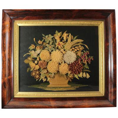 Georgian Flower Basket Raised Work Floral Embroidery