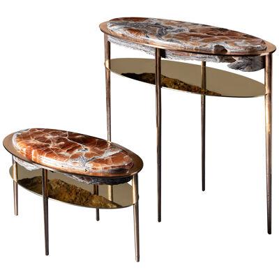 Oval Sculptural Side Table Cremino Nebula by Gianluca Pacchioni Onyx Top