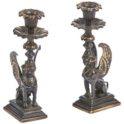 Early 19th Century Regency Pair of Bronze Candlesticks