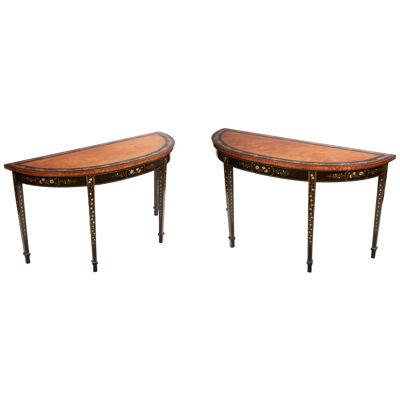 Pair 18th Century Demilune Painted Side Tables