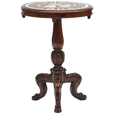 Early 19th Century George III Marble-Top Inlaid Mahogany Table