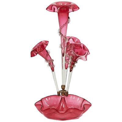 19th Century Cranberry Glass Epergne