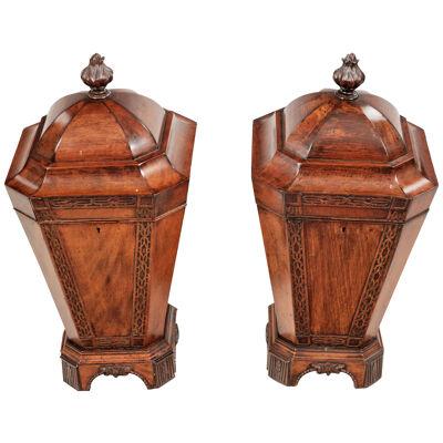 Early 19th Century George III pair of mahogany knife urns