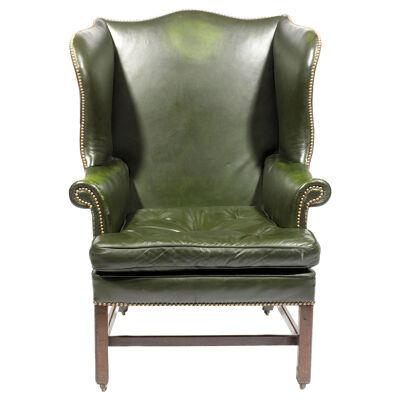 18th Century Georgian Leather Wing chair