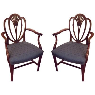 Pair of Hepplewhite Style Armchairs with Heart Shaped Backs