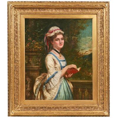 19th Century Oil on Canvas Portrait of a Lady Reading