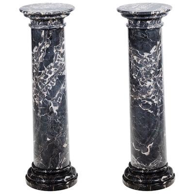 Pair 19th Century Dove Grey Marble Column Pedestals