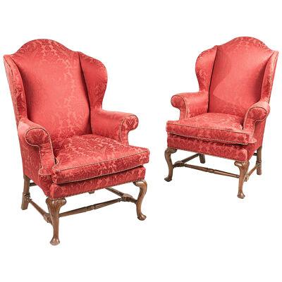 Early 19th Century Regency Pair of Walnut Wing Chairs