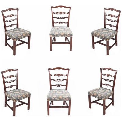 Late 18th Century Set of Six Ladder Back Dining Chairs