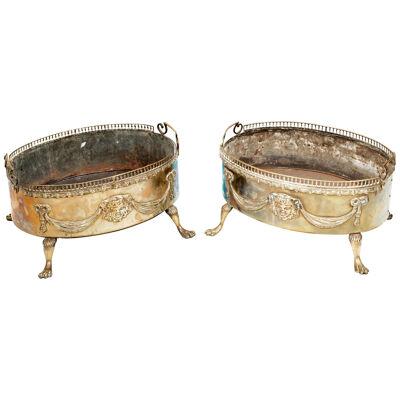 Early 19th Century Pair of decorative brass oval planters