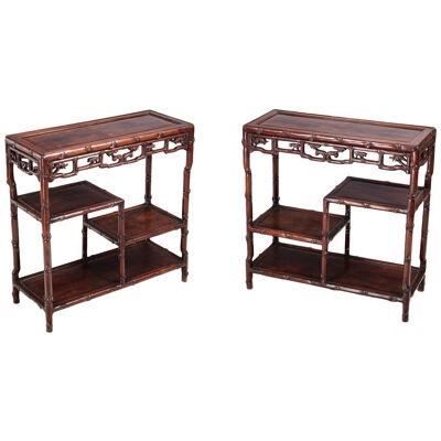 Pair 19th Century Chinese Hong Mu Hardwood Side Tables