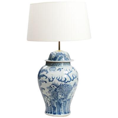 Early 20th Century Blue & White Ginger Jar Converted to Lamp