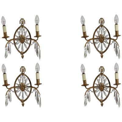 Early 19th Century Regency Set of Four Glass and Gilt Metal Wall Lights