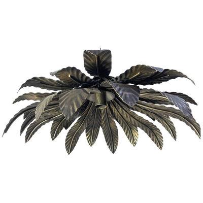 Contemporary Florentine Wrought Iron Brunito and Gold Leaves Pendant