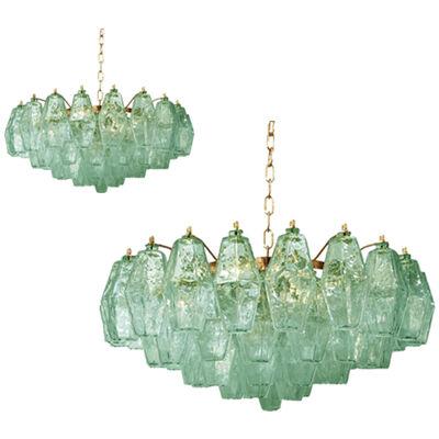 Poliedro Murano Glass Green Chandelier lot of 2 or a pair of chandeliers