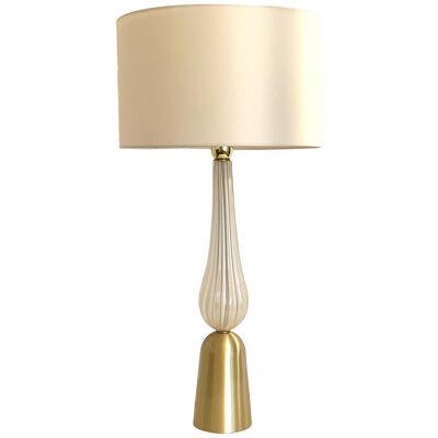 WHITE AND GOLD BRUSHED BRASS MURANO GLASS TABLE LAMP