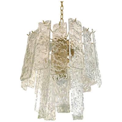 TRANSPARENT AND HAMMERED STRIPS “LISTELLI” MURANO GLASS CHANDELIER  by simoEng