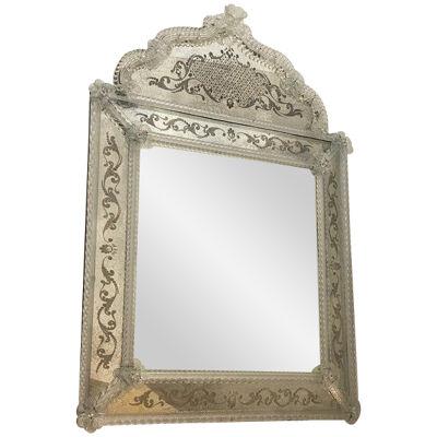 Venetian Squared Floreal Hand-Carving Mirror in Murano Glass