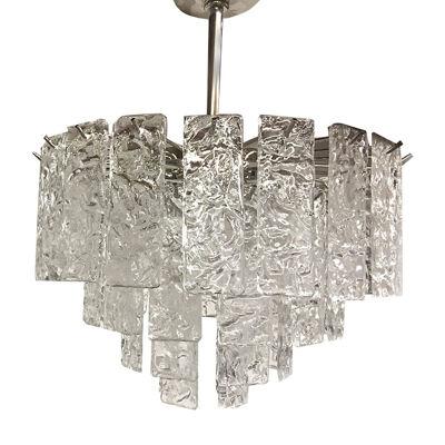 TRANSPARENT AND HAMMERED STRIPS “LISTELLI ” MURANO GLASS CHANDELIER by SimoEng