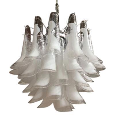 WHITE AND TRANSPARENT “SELLE” MURANO GLASS CHANDELIER D50 by SimoEng