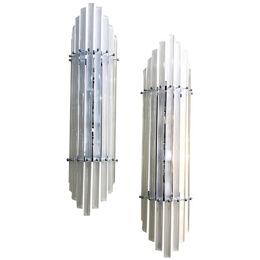 Set of 2 Sanded Murano Glass Bars Wall Sconces in Decò Style