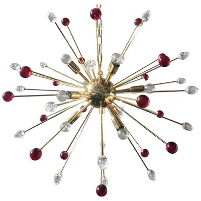 TRASPARENT AND RED “STAR” MURANO GLASS SPUTNIK CHANDELIER by SimoEng