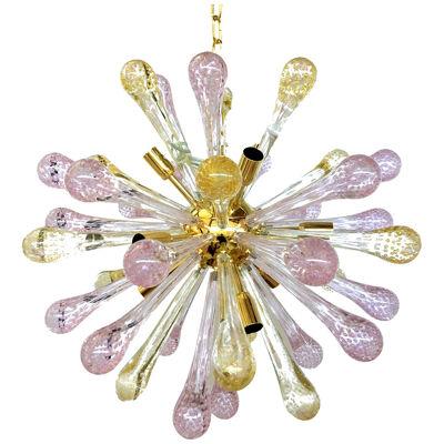TRANSPARENT-GOLD and PINK MURANO GLASS “DROPS” SPUTNIK CHANDELIER by SimoEng