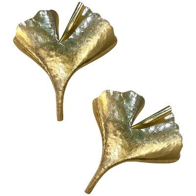 Set of 2 Contemporary Italian Brass Leaf Wall Sconce