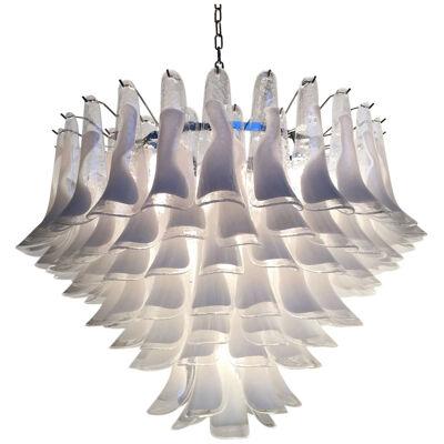 WHITE AND TRANSPARENT “SELLE” MURANO GLASS CHANDELIER D90